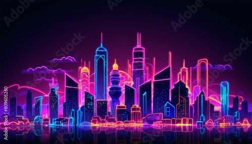 Abstract, Neon, Cityscape, Glowing, Buildings, Neon Signs, Urban, Night, Skyline, Bright, Vibrant, Futuristic, Electric, Modern, Digital Art, Illuminated, Downtown, Metropolis, High-tech, Techno, Lumi