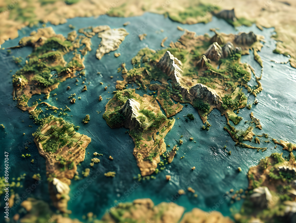3D printed models of earth relief with topographic heights of mountains, ocean depths and nautical map. 3D printed models of earth relief with topographic heights of mountains, ocean depths and nautical map.