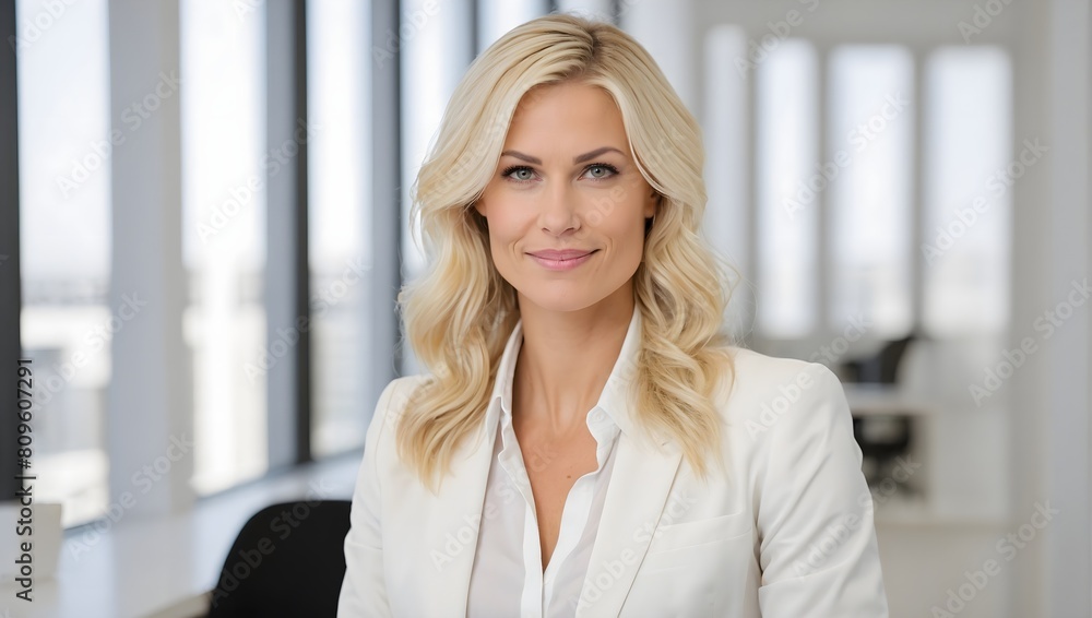 Marketing director blonde woman in the white office Marketing director blonde woman in the white office