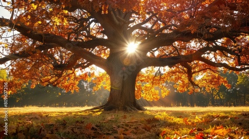 Fototapeta Naklejka Na Ścianę i Meble -  Large oak tree during the fall season