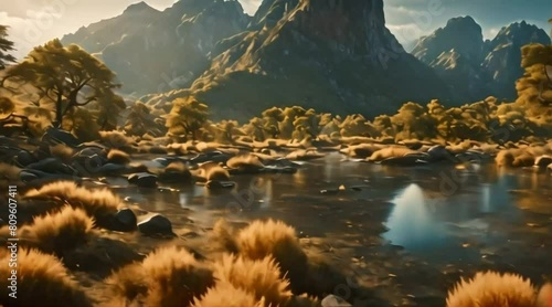 Creating a beautiful fantasy landscape with the help of artificial intelligence photo