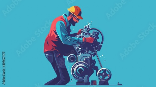 Mechanic working on complex machinery