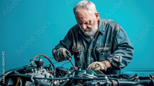 Mechanic working on car engine parts