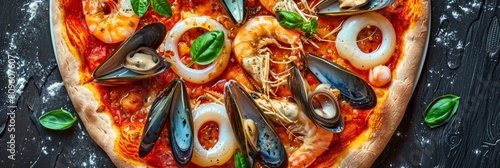 Seafood Pizza  Pizza Ai Frutti Di Mare with Squid Rings  Mussels and Shrimps with Tomato Sauce