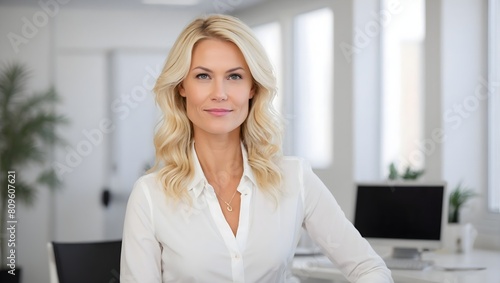 Marketing director blonde woman in the white office