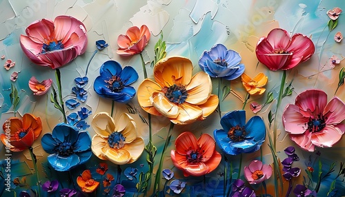Abstract floral background with colorful flowers. Digital painting. 3d rendering
