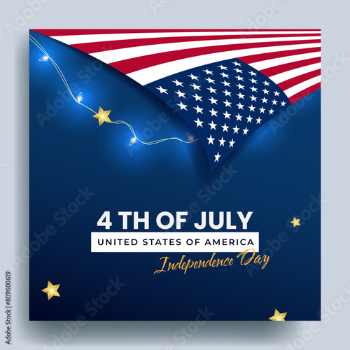 Simple Realistic 4th of July Banner With Beautiful Lighting