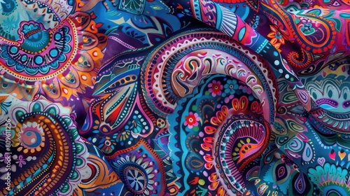 intricate paisley patterns in vibrant colors photo