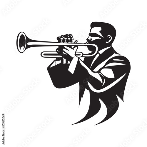 Man Playing Trumpet Image vector. Man Playing Trumpet silhouette isolated on white