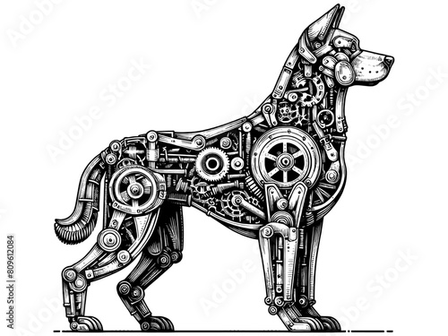 Mechanical robot dog. Sketch board imitation. Vector, generative ai.