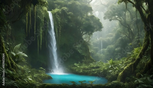 A waterfall hidden in a lush jungle with gradients upscaled 3 photo