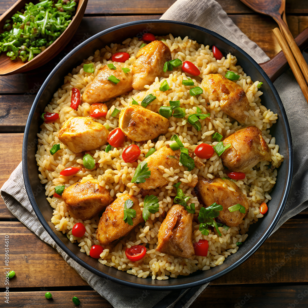 Chicken with rice.  Pilaf with chicken