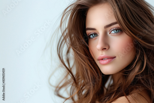 Young beautiful woman on white background