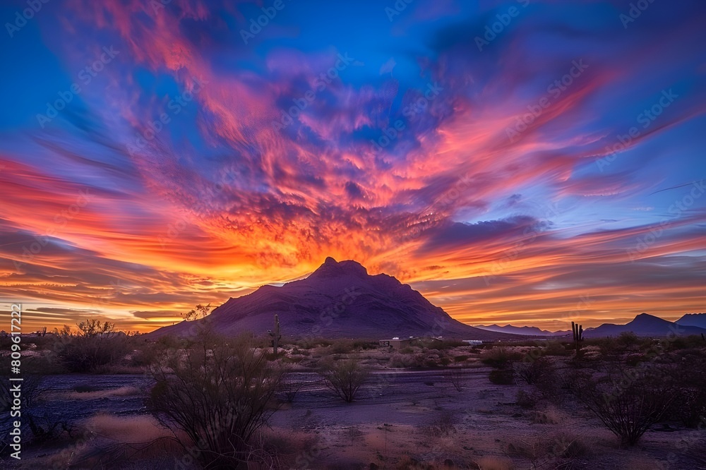 Desert sunset with mountain near Phoenix, Arizona, USA