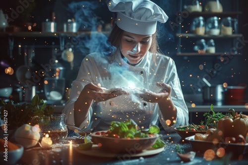 Woman chef creating magic in the kitchen photo