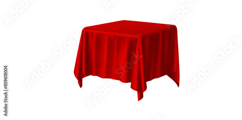 Realistic Red Tablecloth Isolated On White Background, Table Cover Vector Illustration.
 photo