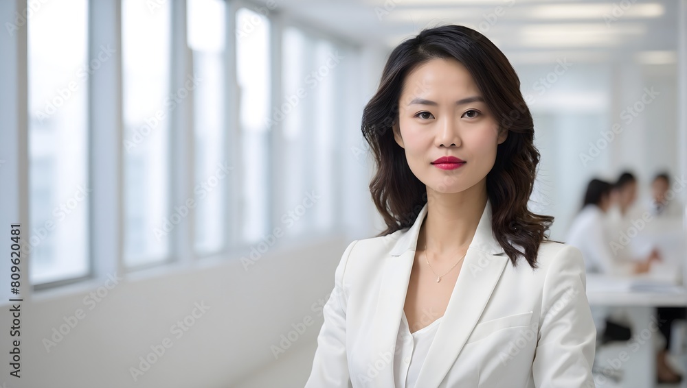 Asian woman marketing director in a white office