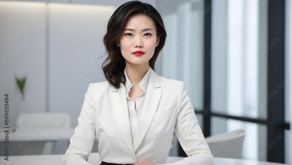 Asian woman marketing director in a white office Asian woman marketing director in a white office