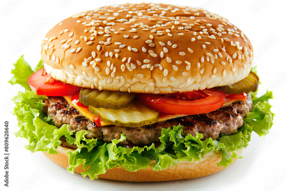 a hamburger with lettuce tomato and cheese a hamburger with lettuce tomato and cheese