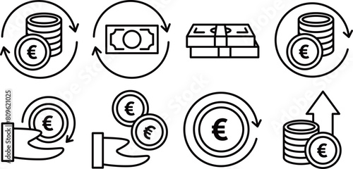 Euro earnings return icons set.