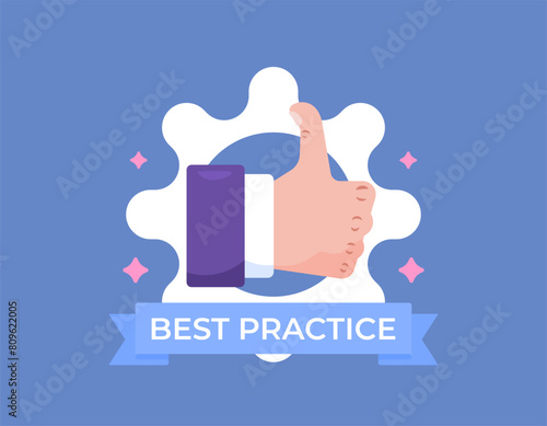 best practice. top performance. the best method. the most effective and efficient way to complete the task. illustration of thumbs up with gear. illustration concept design. graphic elements