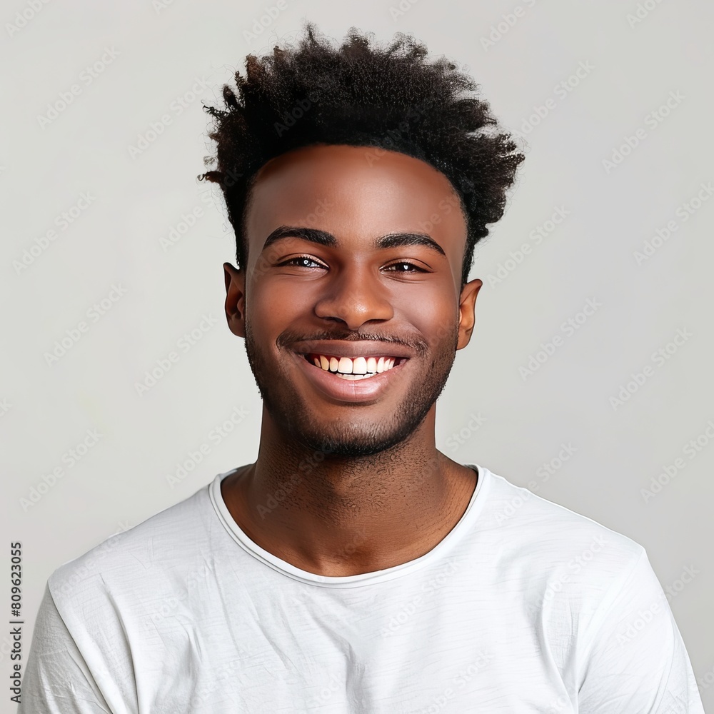 Obraz premium Close-up of handsome afro american man smiling with white teeth isolated