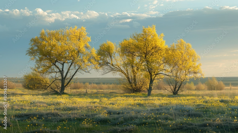 Fototapeta premium Spring Trees in the Steppe Tamariskes