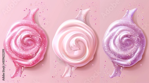 Swatches of scrub cream isolated on transparent background. Modern realistic illustration of cosmetic skin care product, smear of creamy texture substance with scrubbing particles.