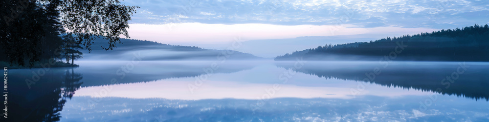 Fototapeta premium Misty Serenity: Tranquil Nature Landscape. Generative AI