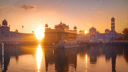 Golden Temple basks in serene sunrise hues photo