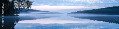 Misty Serenity: Tranquil Nature Landscape. Generative AI © Sascha