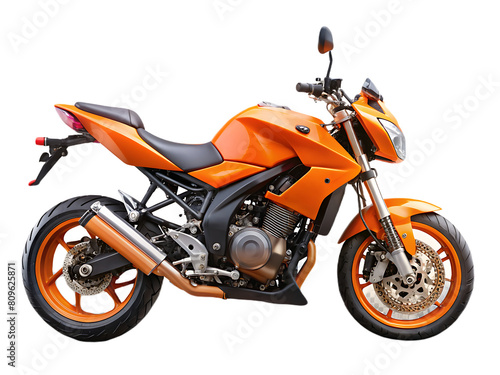 Orange sports bike motorcycle on a transparent background