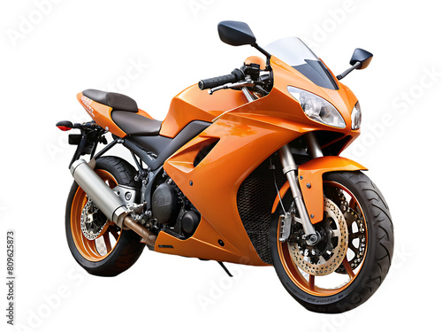 Orange sports bike motorcycle on a transparent background