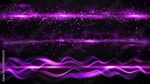 An isolated set of purple light lines with smoke, sparkles, and shimmering particles, with a floating magic glare divider and a shimmering LED border element.