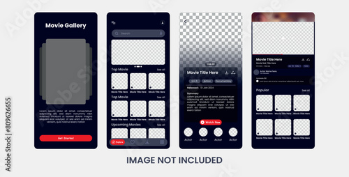 Movie app dark user interface for android and ios.	Film software light ui template.