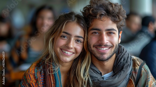 Smiling Middle Eastern Students Posed with Male and Female Models, 4K HD Wallpaper, AI-Generated