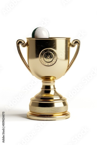 Award Winning Sphere or Ball Golden Trophy Cup Isolated on White Background, photo.