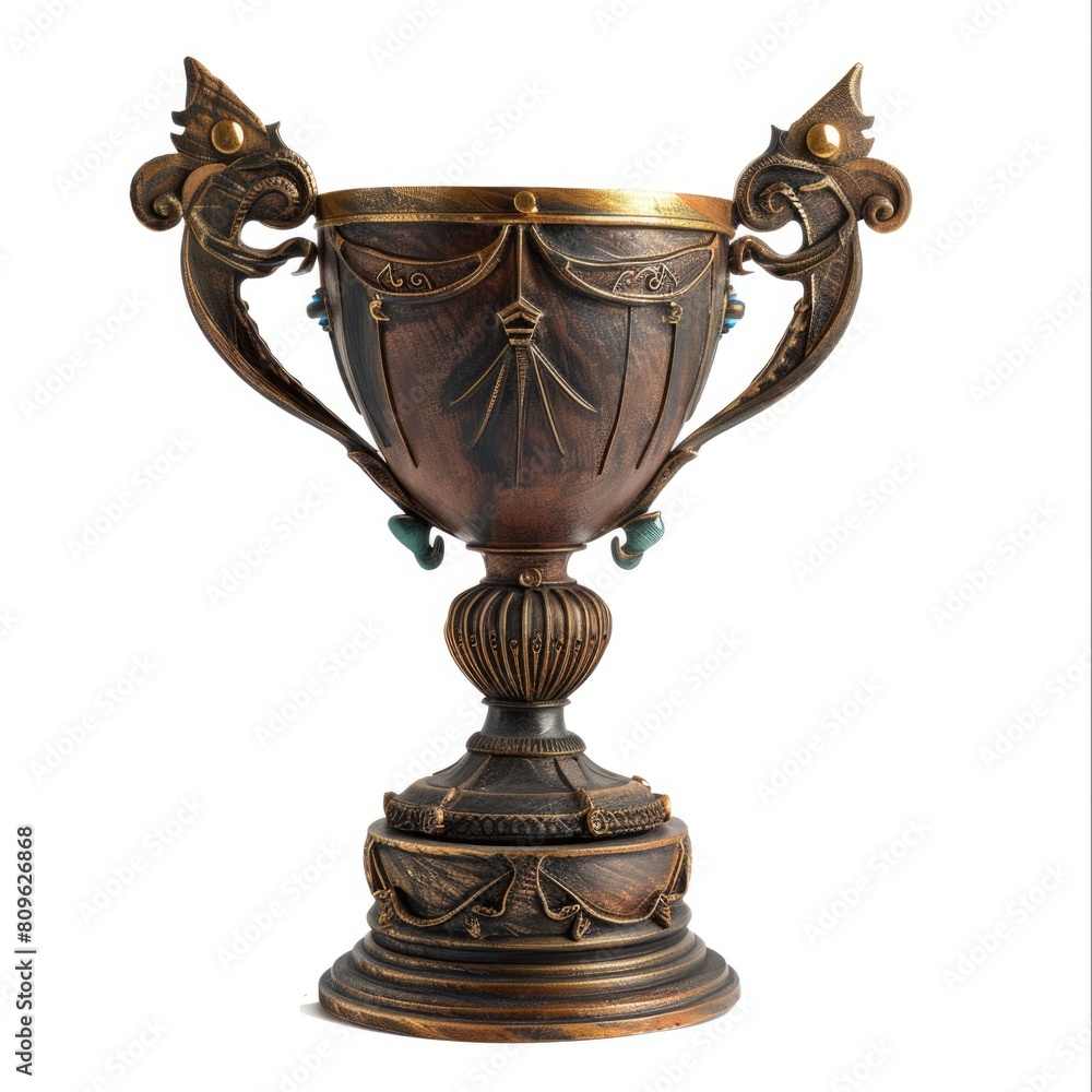 3D Model of intricate floral engraving bronze trophy cup isolated on white background. 3D Model of intricate floral engraving bronze trophy cup isolated on white background.