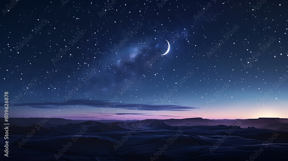Fototapeta premium landscape with mountains, moon and clouds