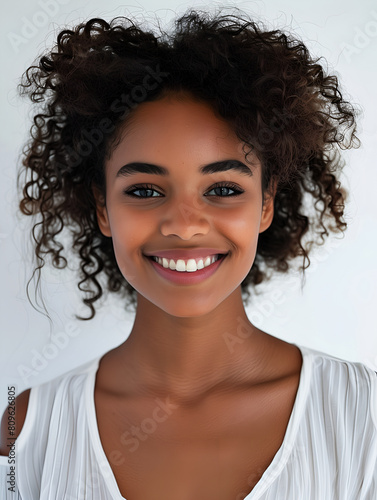 portrait of a woman  Smiling woman on white background 