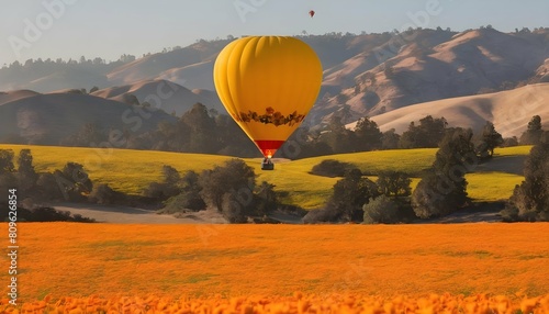 A hot air balloon ride over a field of golden popp upscaled 3