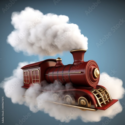 A red train with steam coming out of the engine photo