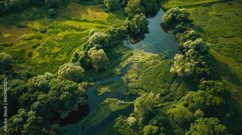 Summer landscape captured from the air showcasing fields and meadows Summer landscape captured from the air showcasing fields and meadows