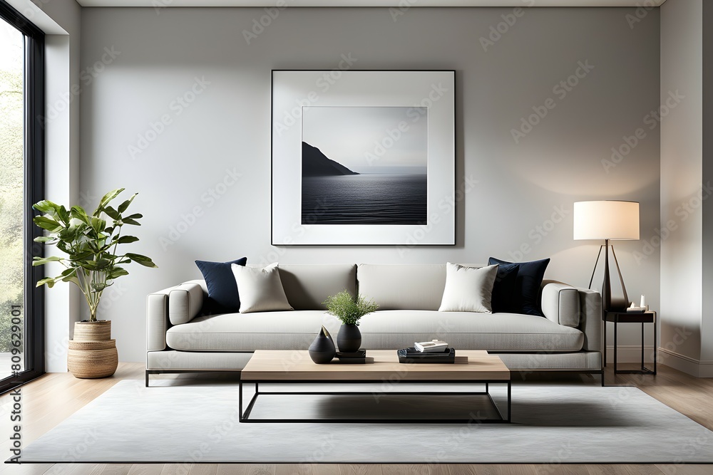 Minimalist living room. furniture has a modern and minimalist design, with a sofa Minimalist living room. furniture has a modern and minimalist design, with a sofa
