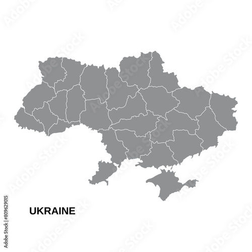 Vector illustration of Ukraine map in gray color. Background illustration of map of ukraine with areas, without inscriptions, isolate on white background. Political map icon of Ukraine, vector. photo