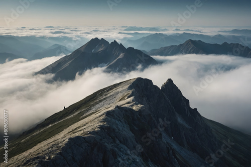 A landscape of a top of mountain with clouds