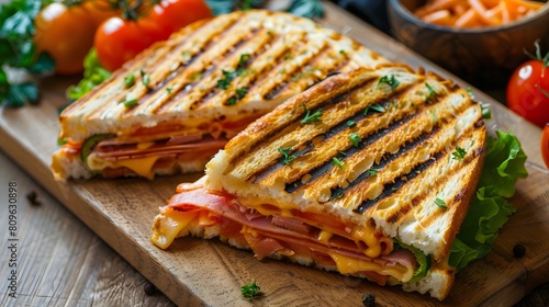 Triple-Layer Ham and Cheese Sandwich with Fresh Vegetables