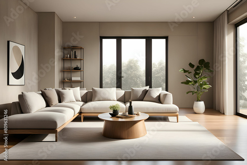 Minimalist living room. furniture has a modern and minimalist design  with a sofa