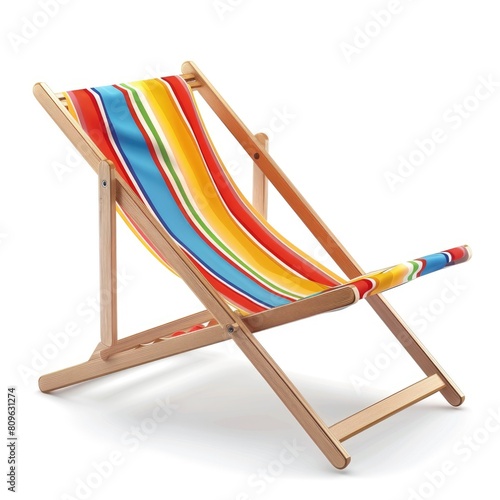 Colorful Beach Chair Isolated on White Background, Summer Holidays.