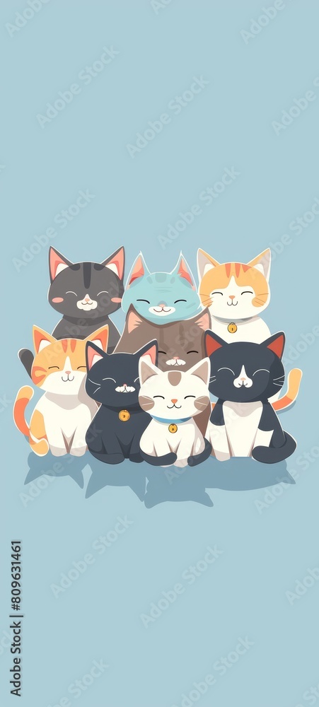A group of cute Cats. A minimalist and creative style of flat illustration, visual experience on a smartphone wallpaper, AI generated A group of cute Cats. A minimalist and creative style of flat illustration, visual experience on a smartphone wallpaper, AI generated